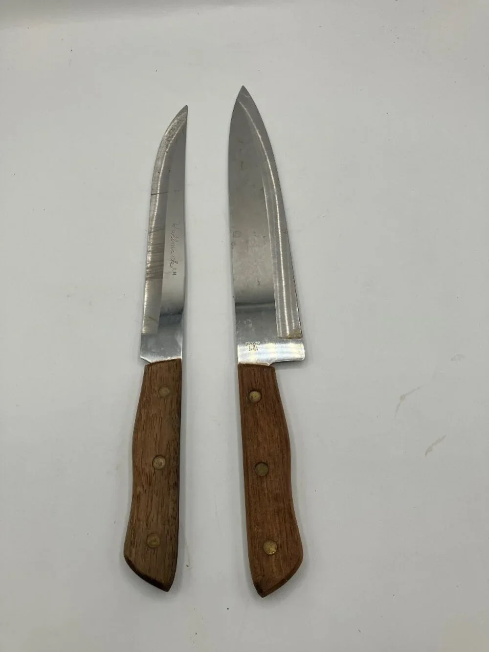 Pair of Stainless Steel Knives Royal Hallmark Full Tang Wooden Handle Vintage